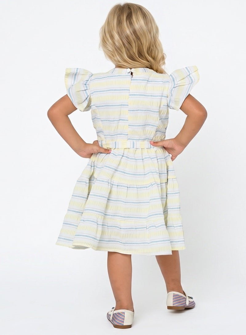 babyqlo Striped Flutter Sleeve Dress - Image 3