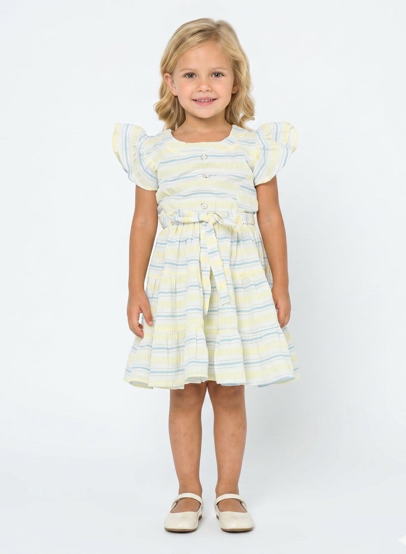 babyqlo Striped Flutter Sleeve Dress - Image 1