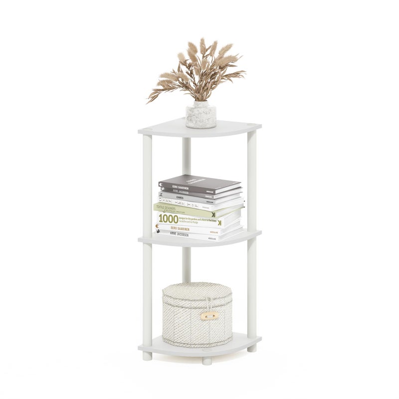 Furinno TurnNTube Corner Shelf 3Tier Corner Bookshelf Display Storage Shelves with Open Shelves for Organization and Storage Living Room Home Office Garage White