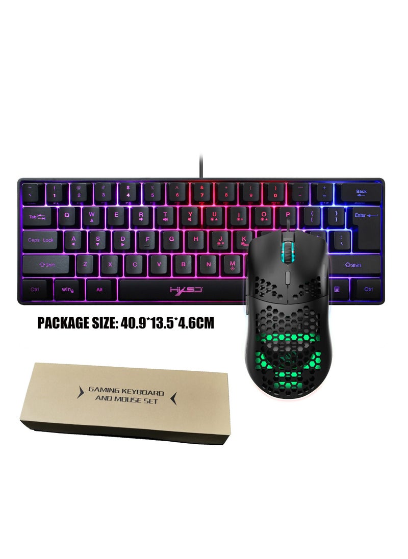 HXSJ - RGB Gaming Keyboard and Mouse, Wired USB Keyboard, 61-Keys Membrane Mechanical Feel, 6400DPI Programmable Mouse, 6 Lighting Modes for Windows PC Gamers, Black - Image 1