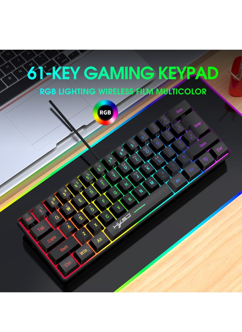 HXSJ - RGB Gaming Keyboard and Mouse, Wired USB Keyboard, 61-Keys Membrane Mechanical Feel, 6400DPI Programmable Mouse, 6 Lighting Modes for Windows PC Gamers, Black - Image 1