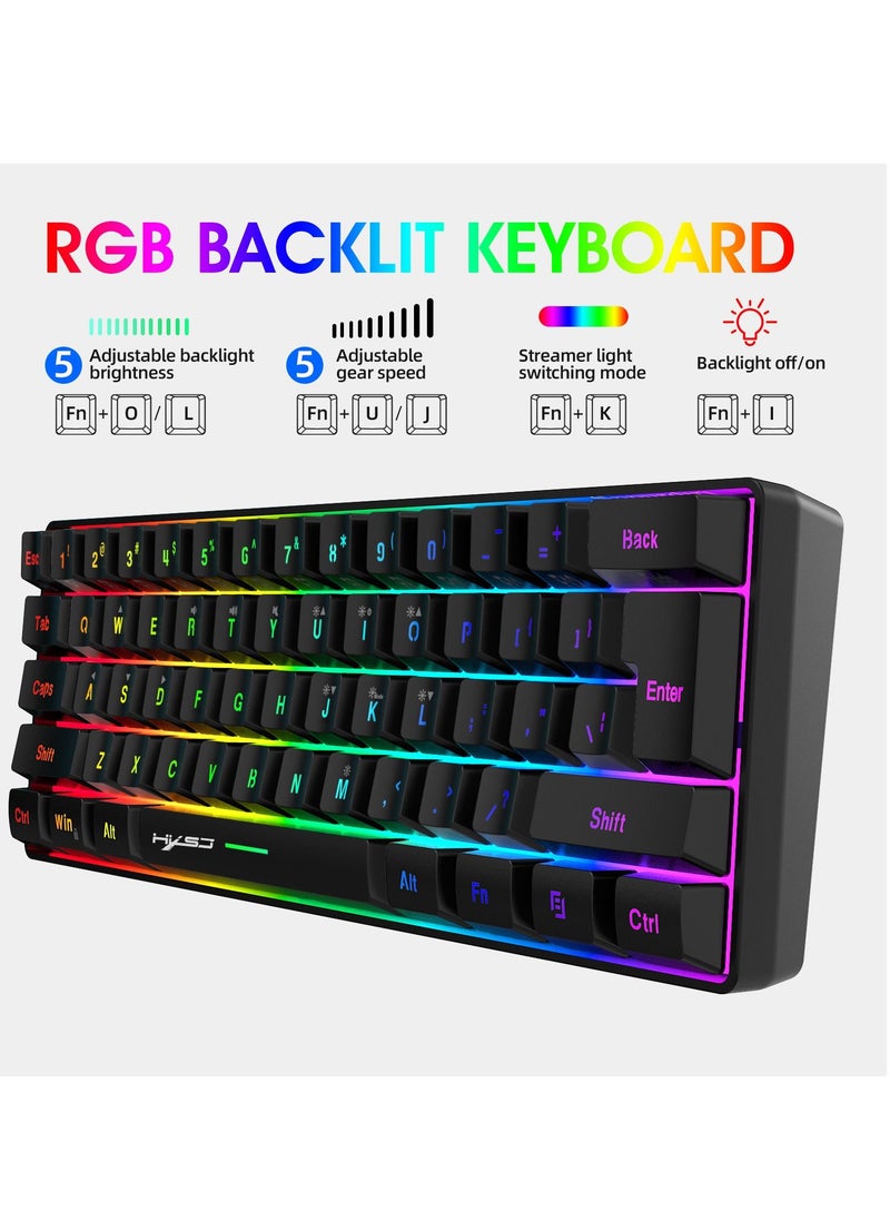HXSJ - RGB Gaming Keyboard and Mouse, Wired USB Keyboard, 61-Keys Membrane Mechanical Feel, 6400DPI Programmable Mouse, 6 Lighting Modes for Windows PC Gamers, Black - Image 1