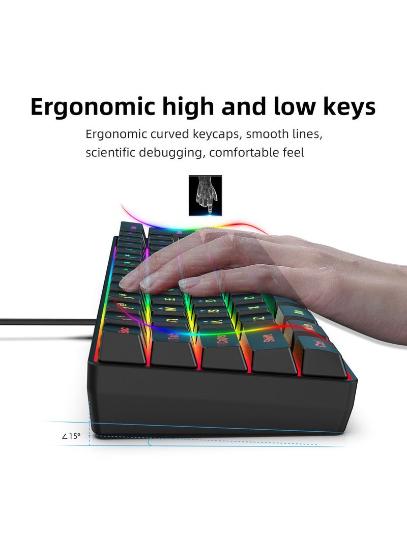 HXSJ - RGB Gaming Keyboard and Mouse, Wired USB Keyboard, 61-Keys Membrane Mechanical Feel, 6400DPI Programmable Mouse, 6 Lighting Modes for Windows PC Gamers, Black - Image 1