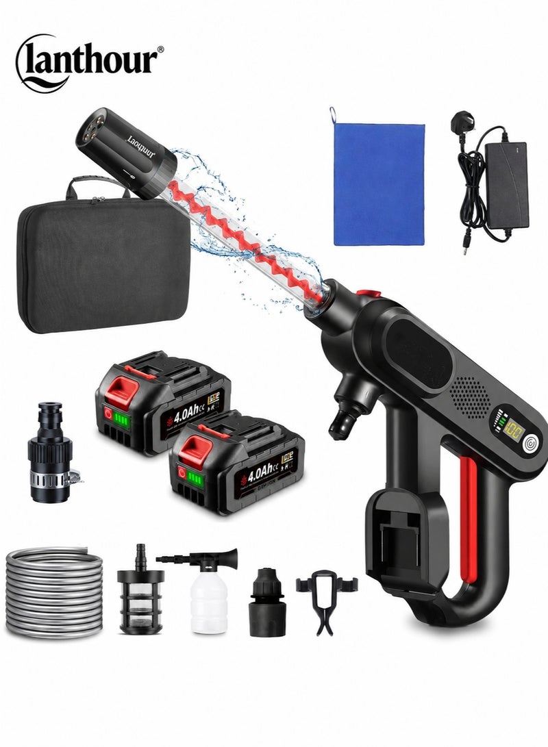 lanthour High Pressure Washer – Brushless Motor, Spiral Booster, 3 Adjustable Water Pressure Levels, 5-in-1 Nozzle, Dual Battery Life, Portable Car Washing Essential – Perfect for Car, Courtyard, and Garden Cleaning. - Image 1