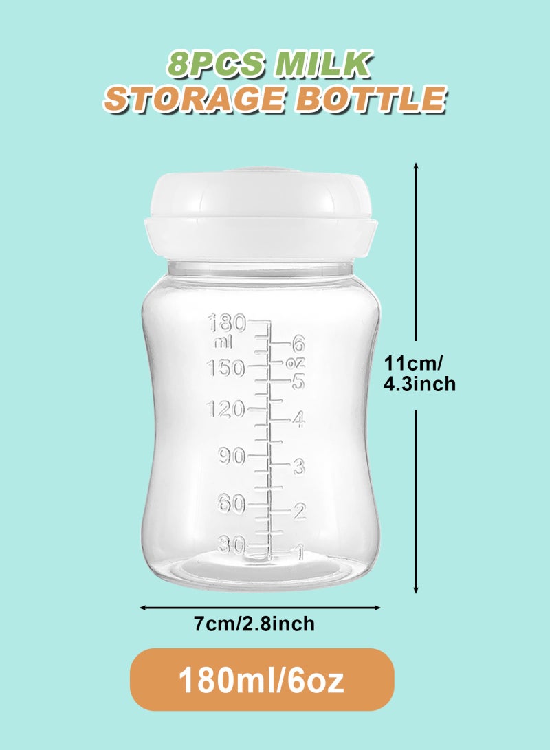 أوربازار 8 قطع من زجاجات الرضاعة الطبيعية، عبوة حليب ثدي واسعة العنق سعة 6 أونصة/180 مل، زجاجة تخزين حليب الثدي للثلاجة، زجاجات جمع حليب خالية من مادة BPA، أساسية للرضاعة الطبيعية - Image 2