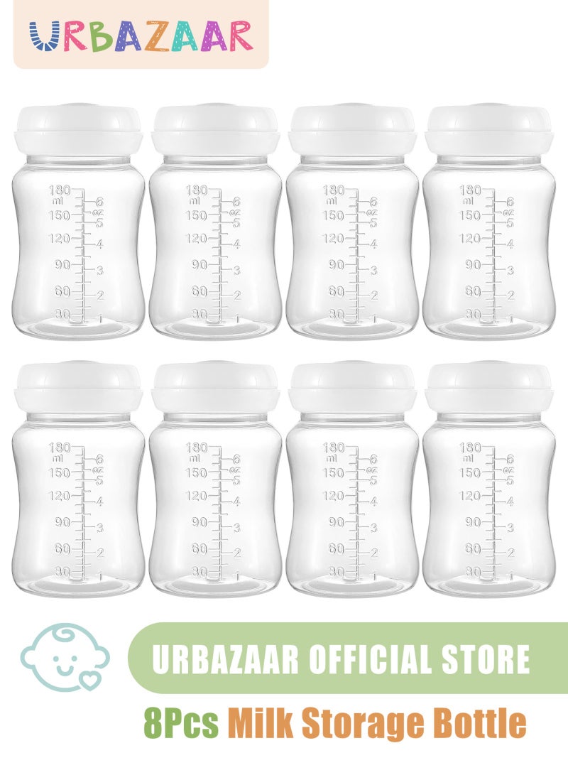 أوربازار 8 قطع من زجاجات الرضاعة الطبيعية، عبوة حليب ثدي واسعة العنق سعة 6 أونصة/180 مل، زجاجة تخزين حليب الثدي للثلاجة، زجاجات جمع حليب خالية من مادة BPA، أساسية للرضاعة الطبيعية - Image 1