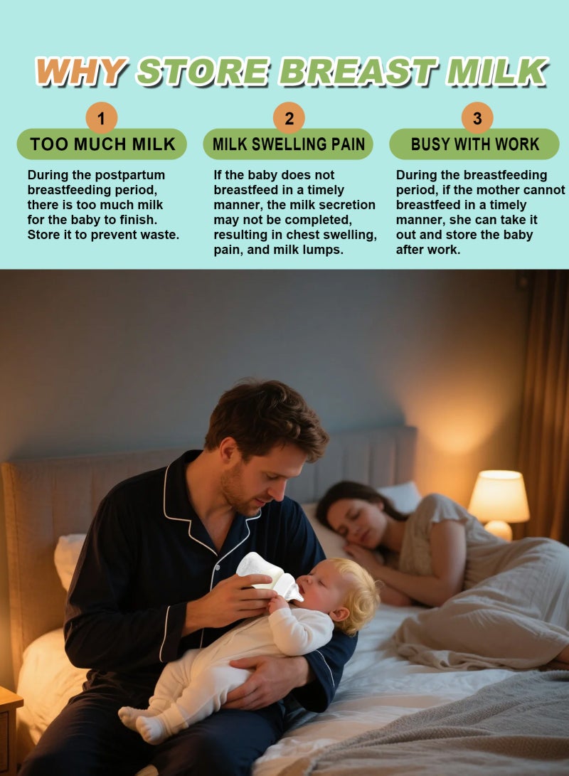 أوربازار 8 قطع من زجاجات الرضاعة الطبيعية، عبوة حليب ثدي واسعة العنق سعة 6 أونصة/180 مل، زجاجة تخزين حليب الثدي للثلاجة، زجاجات جمع حليب خالية من مادة BPA، أساسية للرضاعة الطبيعية - Image 4