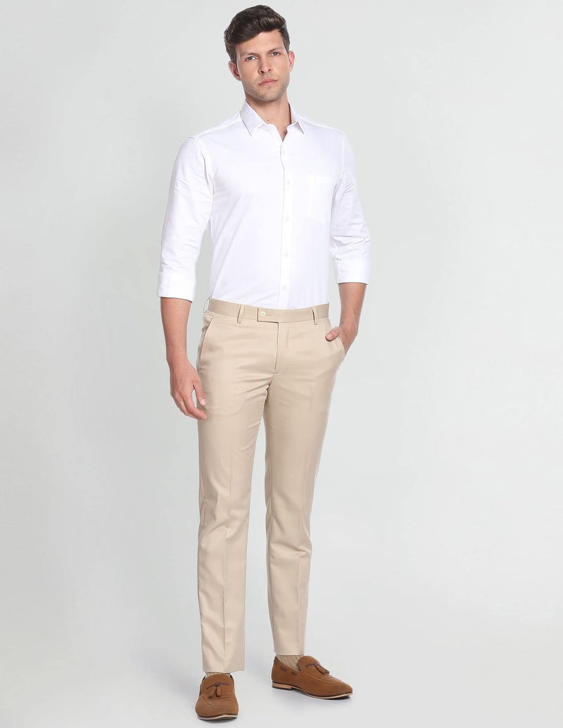 Arrow Solid Tailored Regular Fit Formal Trousers for Men - Full Length Formal Pants for Men Office Wear - 32, Beige - Image 5