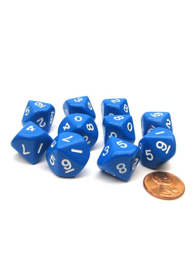 Koplow Games 10 Piece Set of 10-Sided D10 Polyhedral Dice - Blue with White Numbers