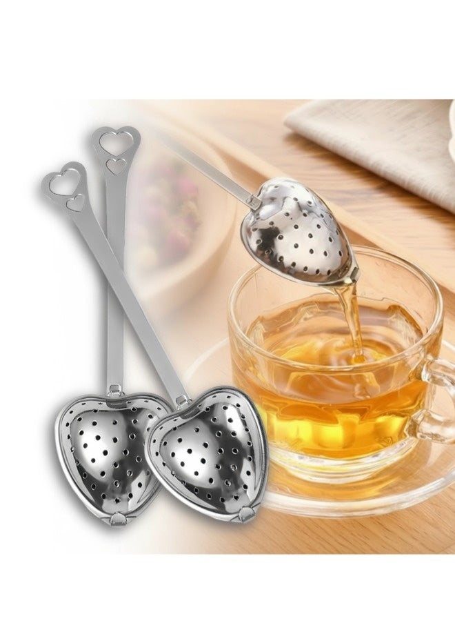 شيبشيب عدد 2 مصفاة شاي طويلة المقبض، مصفاة شاي من الستانلس ستيل بشكل قلب، مفلترة شاي إبداعية لأوراق الشاي السائبة - Image 1