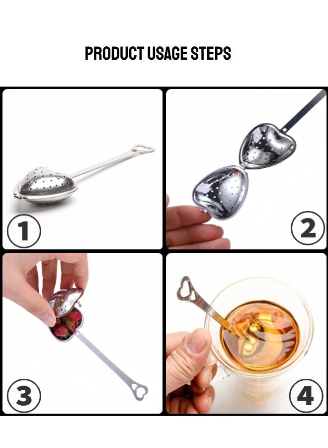 شيبشيب عدد 2 مصفاة شاي طويلة المقبض، مصفاة شاي من الستانلس ستيل بشكل قلب، مفلترة شاي إبداعية لأوراق الشاي السائبة - Image 4