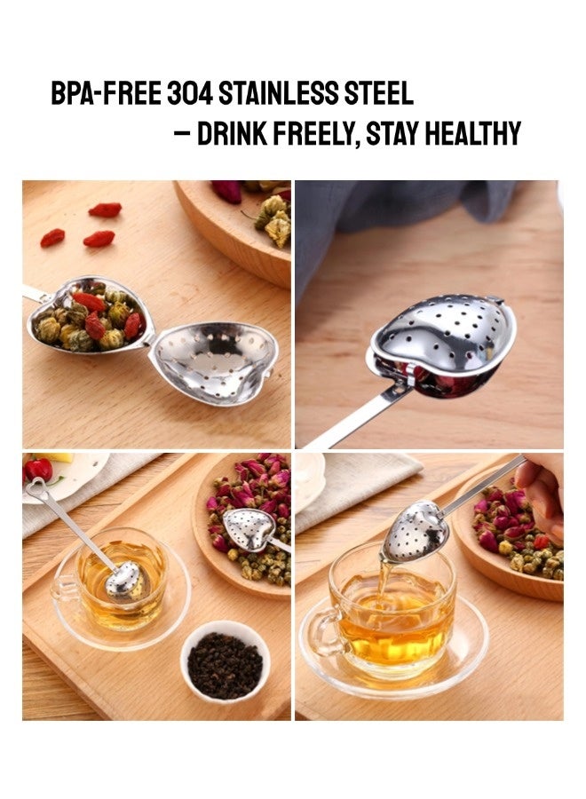 شيبشيب عدد 2 مصفاة شاي طويلة المقبض، مصفاة شاي من الستانلس ستيل بشكل قلب، مفلترة شاي إبداعية لأوراق الشاي السائبة - Image 3
