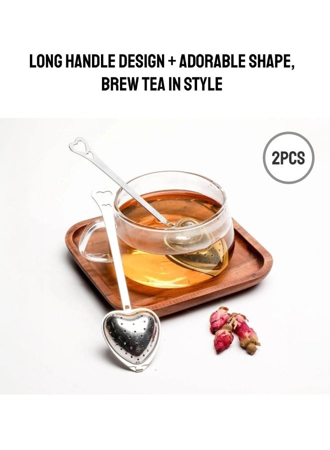 شيبشيب عدد 2 مصفاة شاي طويلة المقبض، مصفاة شاي من الستانلس ستيل بشكل قلب، مفلترة شاي إبداعية لأوراق الشاي السائبة - Image 2