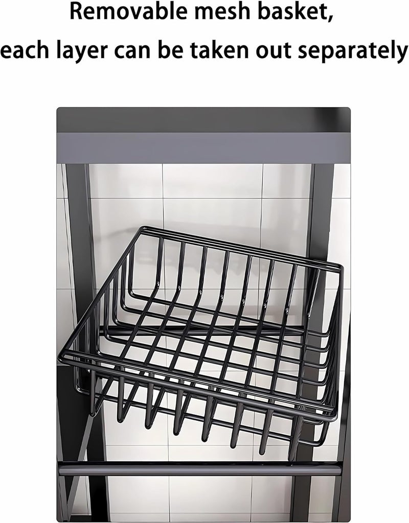 WAMIT Storage Rack with Sunken Mesh Basket, Large Capacity Shelving Unit, Freestanding Metal Rack, Easily Assemble Storage Rack for Garage Kitchen, Basement, Pantry (4-Tier Black) - Image 3