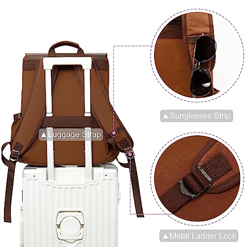 Modoker Waxed Canvas Backpack, Leather Rucksack Knapsack for Men Woman Vintage Travel Laptop Backpack 15.6 Inch Satchel Backpack, Retro Flap Backpacks Canvas Casual Bookbag Brown - Image 5