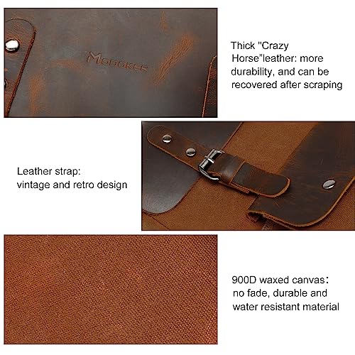 Modoker Waxed Canvas Backpack, Leather Rucksack Knapsack for Men Woman Vintage Travel Laptop Backpack 15.6 Inch Satchel Backpack, Retro Flap Backpacks Canvas Casual Bookbag Brown - Image 3