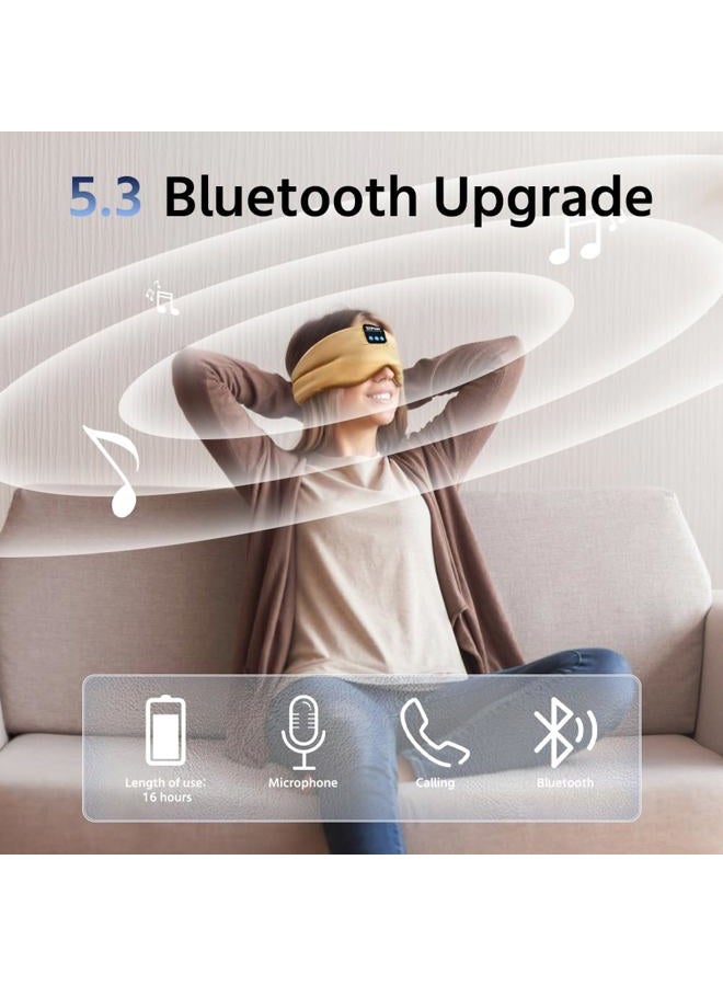 SYPVRY Sleep Mask Bluetooth 5.4 Headphones Soft Wireless Headband Eye Mask Blackout with Microphone (Gold) - Image 5