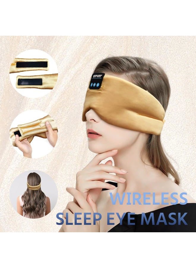 SYPVRY Sleep Mask Bluetooth 5.4 Headphones Soft Wireless Headband Eye Mask Blackout with Microphone (Gold) - Image 4