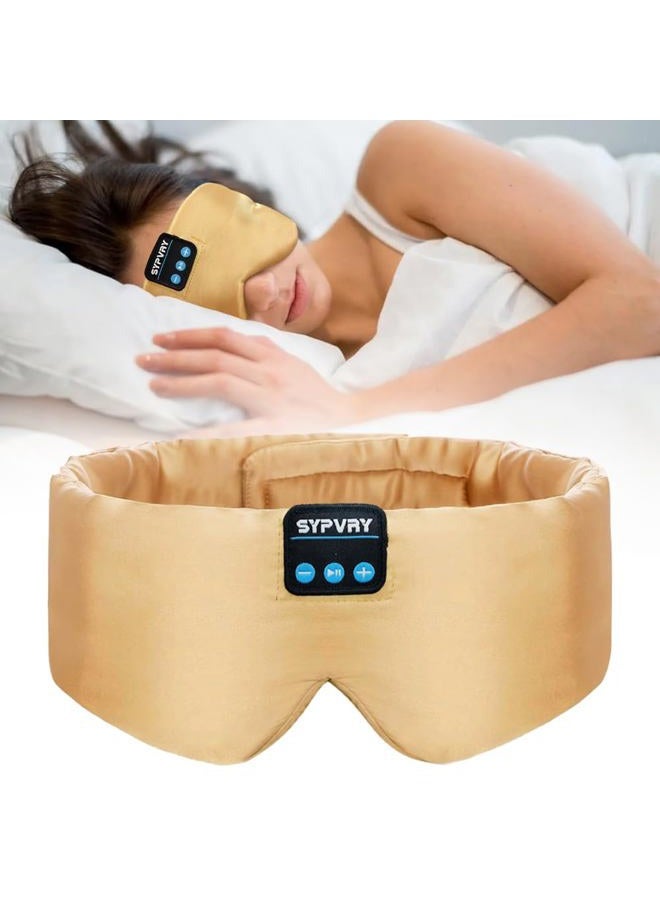 SYPVRY Sleep Mask Bluetooth 5.4 Headphones Soft Wireless Headband Eye Mask Blackout with Microphone (Gold) - Image 1