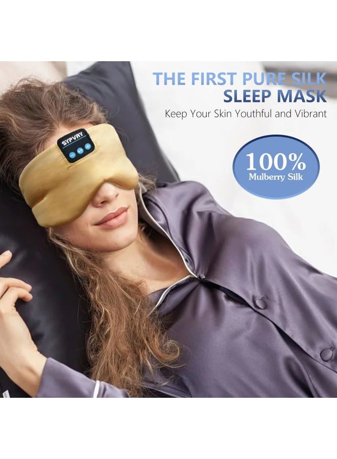 SYPVRY Sleep Mask Bluetooth 5.4 Headphones Soft Wireless Headband Eye Mask Blackout with Microphone (Gold) - Image 3