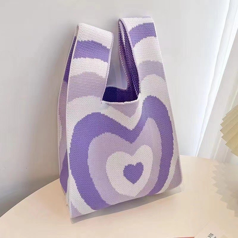 Ins Internet Trendy Japanese And Korean Style All-Match Handbag Women'S Knitted Bag Wool Bucket Bag Hand Carrying Casual Tote Bag Lunch Box Bag