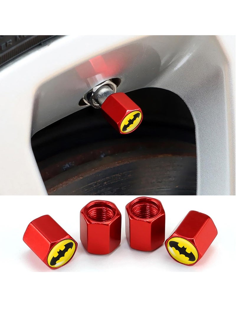 Generic Tire Valve Caps | 4 Pcs Red Batman Universal Tire Stem Caps | Metal Wheel Car Air Caps Cover Dust Caps  - Image 1