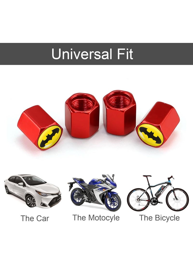 Generic Tire Valve Caps | 4 Pcs Red Batman Universal Tire Stem Caps | Metal Wheel Car Air Caps Cover Dust Caps  - Image 2