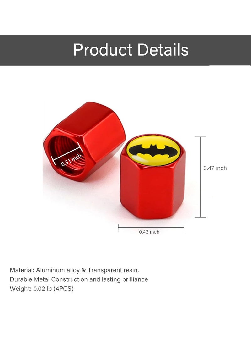 Generic Tire Valve Caps | 4 Pcs Red Batman Universal Tire Stem Caps | Metal Wheel Car Air Caps Cover Dust Caps  - Image 4