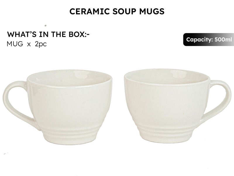 Bodhi House Large Ceramic Coffee Mug | Microwave & Dishwasher Safe | Bone-Ash Free Cappuccino Mug | Multi-Purpose Food Grade Latte Coffee Mug Ideal for Daily Use & Gifting (Pack of 2, 500ml | White) - Image 3