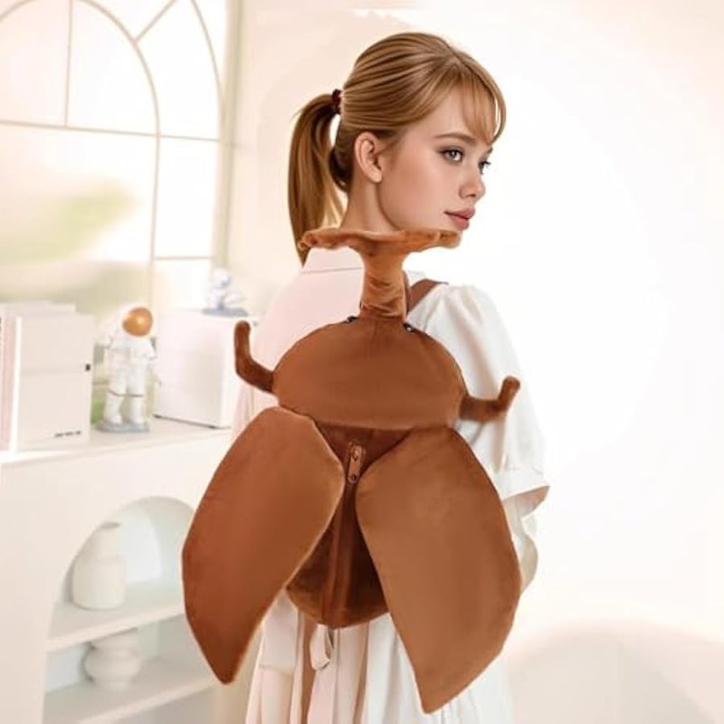 Plush Beetle Backpack Brown Insect Design Soft Lifelike Beetle Stag Bag for Women - Image 2