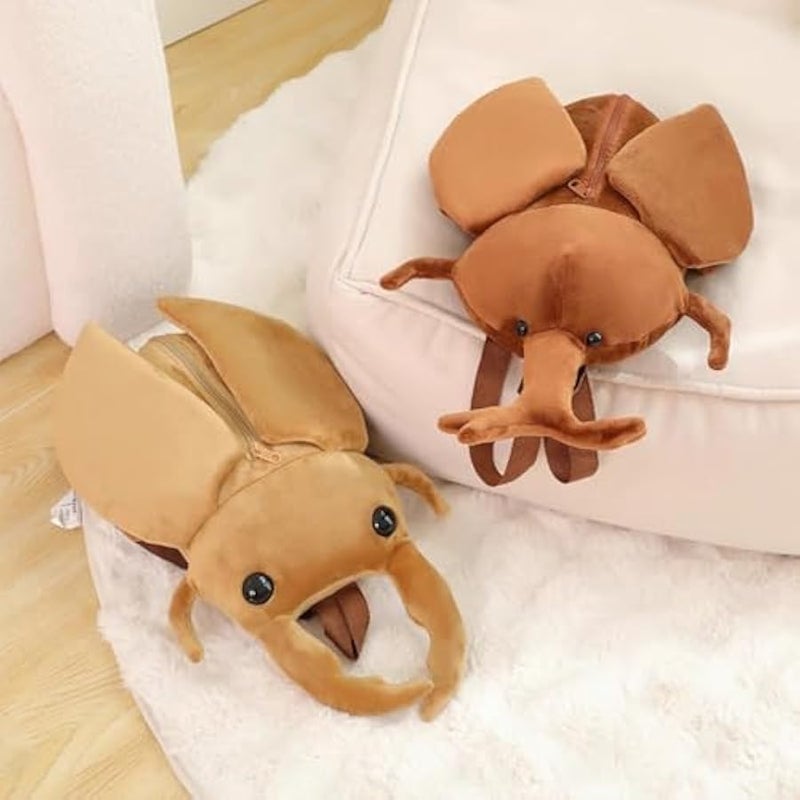 Plush Beetle Backpack Brown Insect Design Soft Lifelike Beetle Stag Bag for Women - Image 3