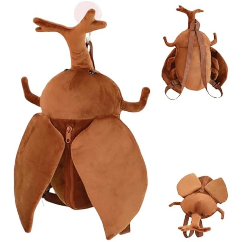 Plush Beetle Backpack Brown Insect Design Soft Lifelike Beetle Stag Bag for Women - Image 1