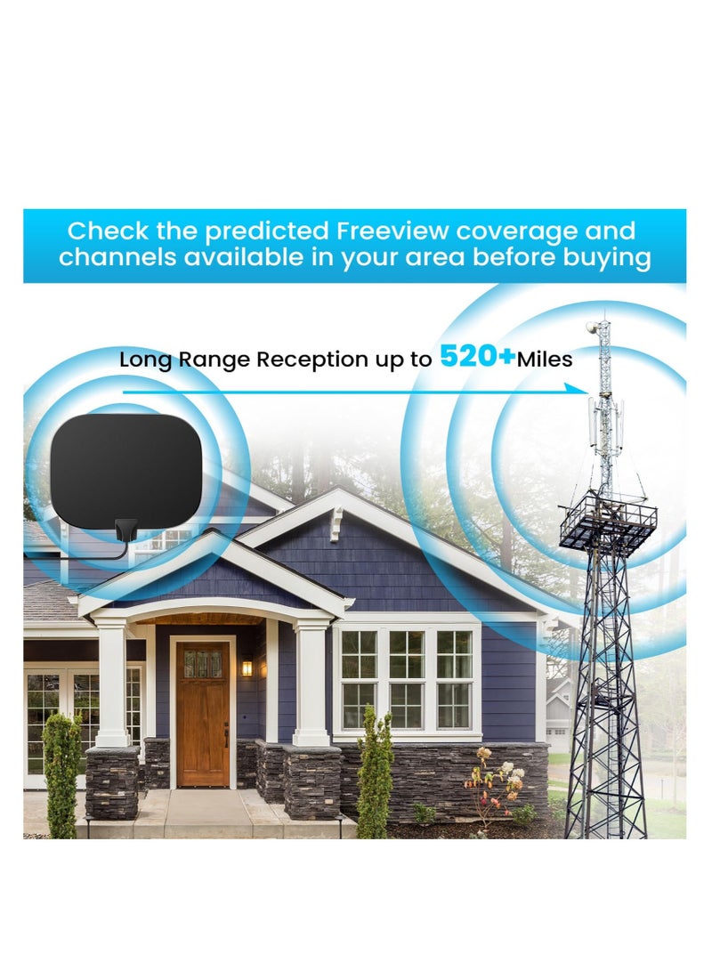2024 Newest Freeview Indoor TV Aerial, 520KM Range Digital HDTV Aerial, with Amplifier Signal Booster, with 33ft/10M Coax Cable,4K 1080P TV Tuner DVB-T TV Radio - Image 5