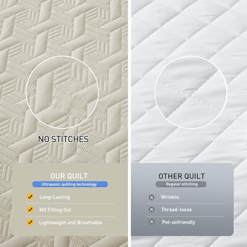 Lavsiry Beige King Size Quilt Bedding Set with Pillow Shams, Summer Lightweight Bedspread Coverlet, Soft Quilted Blanket Thin Comforter for All Seasons - Image 3