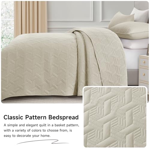 Lavsiry Beige King Size Quilt Bedding Set with Pillow Shams, Summer Lightweight Bedspread Coverlet, Soft Quilted Blanket Thin Comforter for All Seasons - Image 5