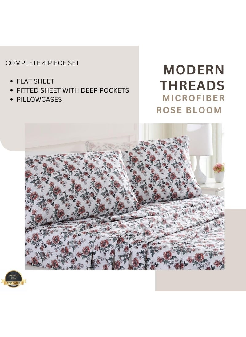 Modern Threads Modern Threads 100% Microfiber Bedsheet Set | Premium Soft Bed Covers | Deep Pocket Elastic Fitted Sheet, Flat Sheet & 2 Pillowcases (Rose Bloom, Queen)  - Image 5