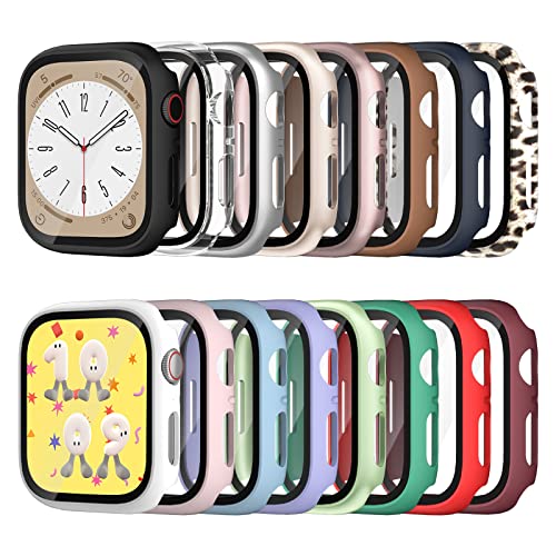 COMMUTER [16 Pack] for Apple Watch Series 9/8/7 Screen Protector 45mm, (2023 NEW) Hard PC Ultra-Thin Protective Face Cover Built-in Tempered Glass Film for Apple Watch 9/8/7 45mm - Image 1