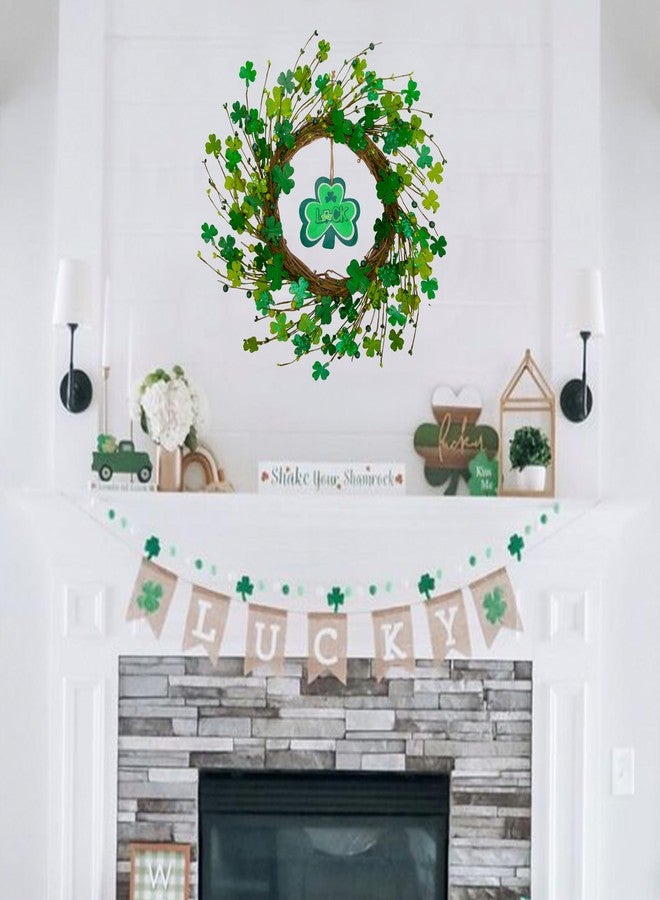 VGIA 20 inch St. Patrick's Day Shamrocks Wreath for Front Door Handmade St. Patrick's Day Decorations Glitter Clover Wooden Sign Home Wall Window - Image 5
