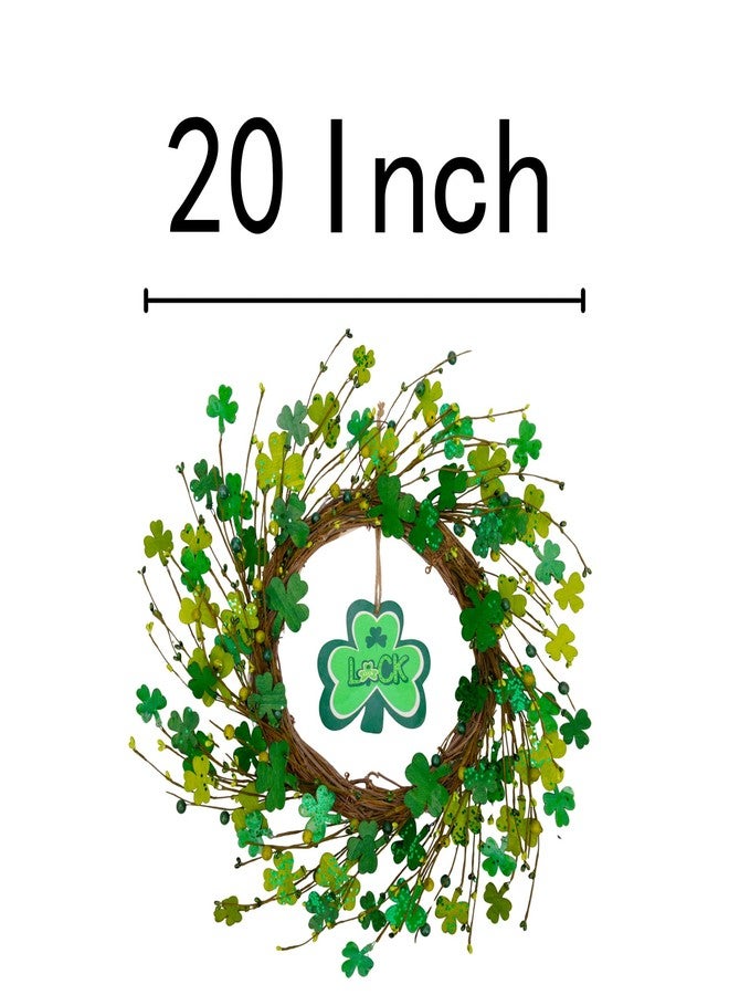 VGIA 20 inch St. Patrick's Day Shamrocks Wreath for Front Door Handmade St. Patrick's Day Decorations Glitter Clover Wooden Sign Home Wall Window - Image 2