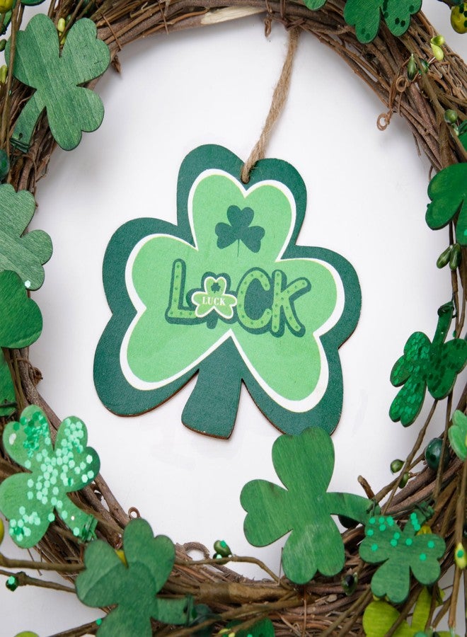 VGIA 20 inch St. Patrick's Day Shamrocks Wreath for Front Door Handmade St. Patrick's Day Decorations Glitter Clover Wooden Sign Home Wall Window - Image 3