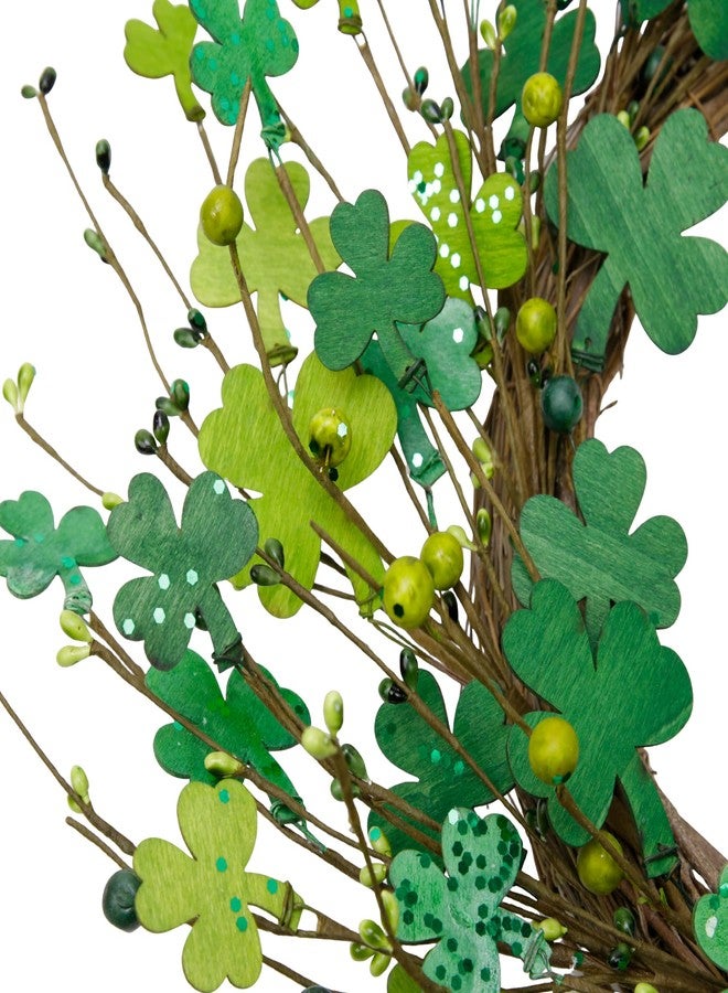 VGIA 20 inch St. Patrick's Day Shamrocks Wreath for Front Door Handmade St. Patrick's Day Decorations Glitter Clover Wooden Sign Home Wall Window - Image 4