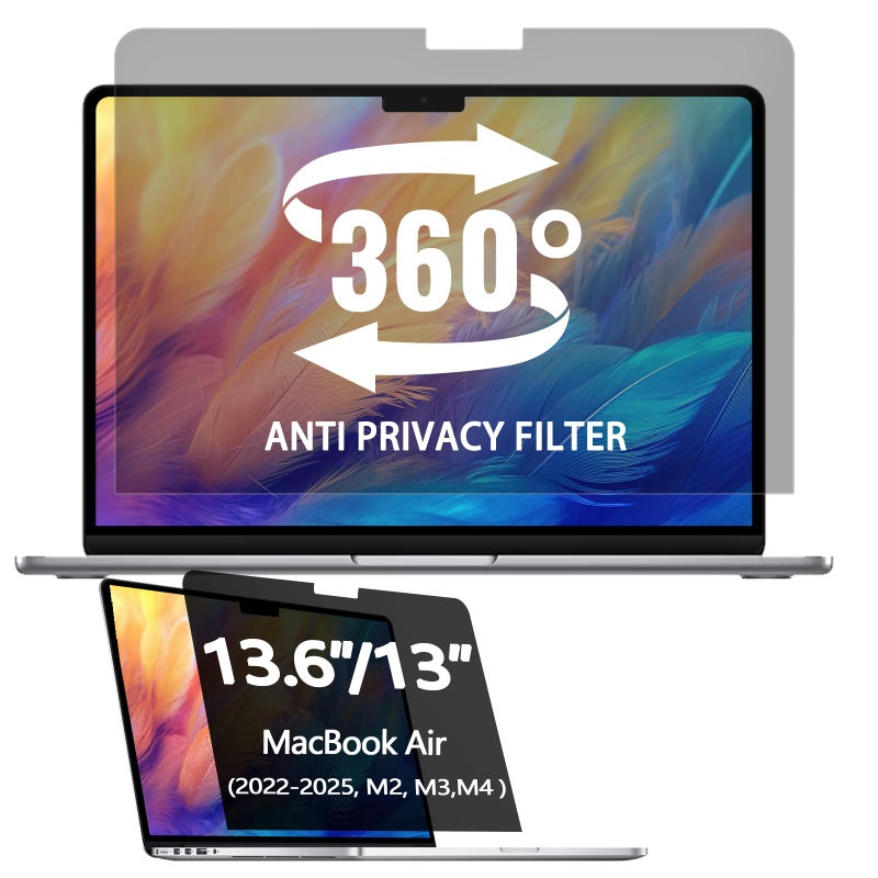 Halloive 360Â° Privacy Screen Protector for Macbook Air 13.6/13 Inch (2022-2025, M2, M3ï¼ŒM4), Privacy Screen Filter for Macbook Air 13.6 Inch, Anti-Spy/Anti Fingerprint/Anti Blue Light/Anti Glare - Image 1