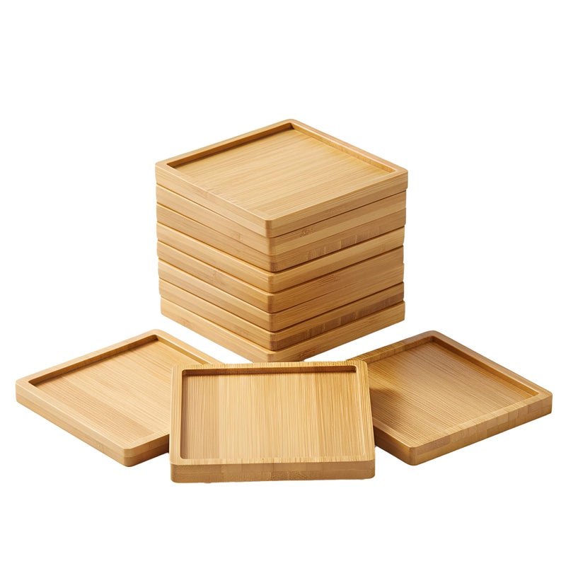 EHR 10 Pcs Square Bamboo Coasters 3.5 Inch, Blank Mats for Crafts - DIY Mosaic Tile Base, Small Indoor Plant Coasters, Reusable Eco-Friendly Design - Image 1
