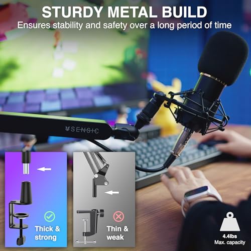 Sensic SA-30 LP Low Profile Microphone Boom Arm, 360° Rotatable Mic Stand, Low Profile Microphone arm for streaming with Cable Management, Professional Mic Arm, Mic Boom Arm Black - Image 5
