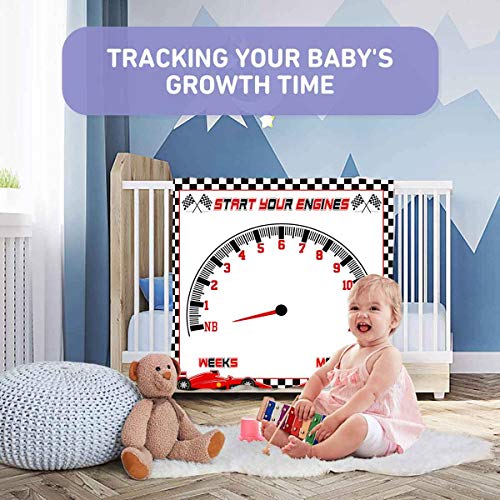 PHMOJEN Baby Monthly Milestone Blanket, Racing Car Speed Disc Check Flag Blanket for Nursery, Unisex for Newborn 1-12 Months, Includes 4 Frame and 1 Headband 47"x47" BTLSPH343 - Image 4