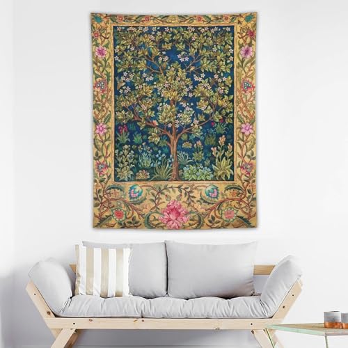 Houselerax William Morris Tree of Life Tapestry Wall Hanging Vintage Plant Nature Flowers Pattern Modern Wall Art DecorRetro Floral Home Decoration for Bedroom Living Room Dorm W60 x 90H Inch - Image 3