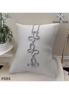 3Diamonds 3Diamonds Women’s Platinum-Plated Heart Butterfly Necklace – Multi-Charm Dangle Design  - Image 2
