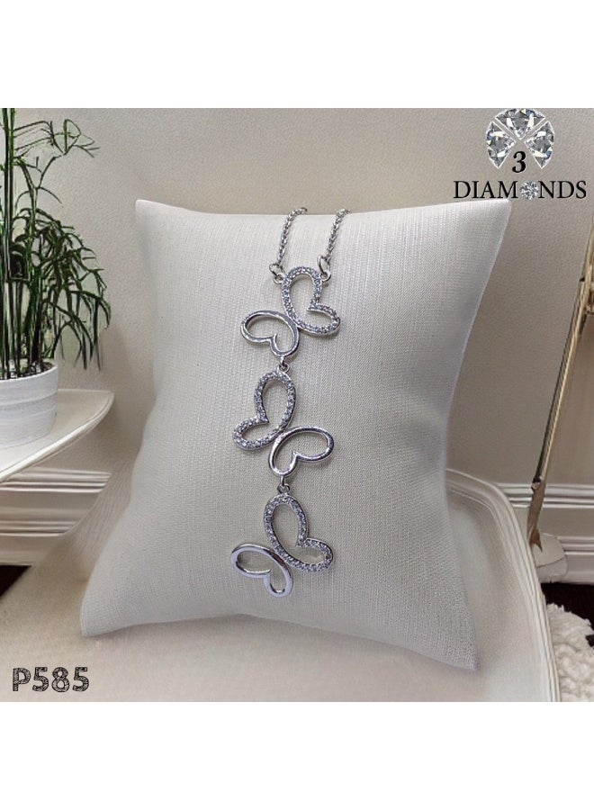 3Diamonds 3Diamonds Women’s Platinum-Plated Heart Butterfly Necklace – Multi-Charm Dangle Design - Image 2