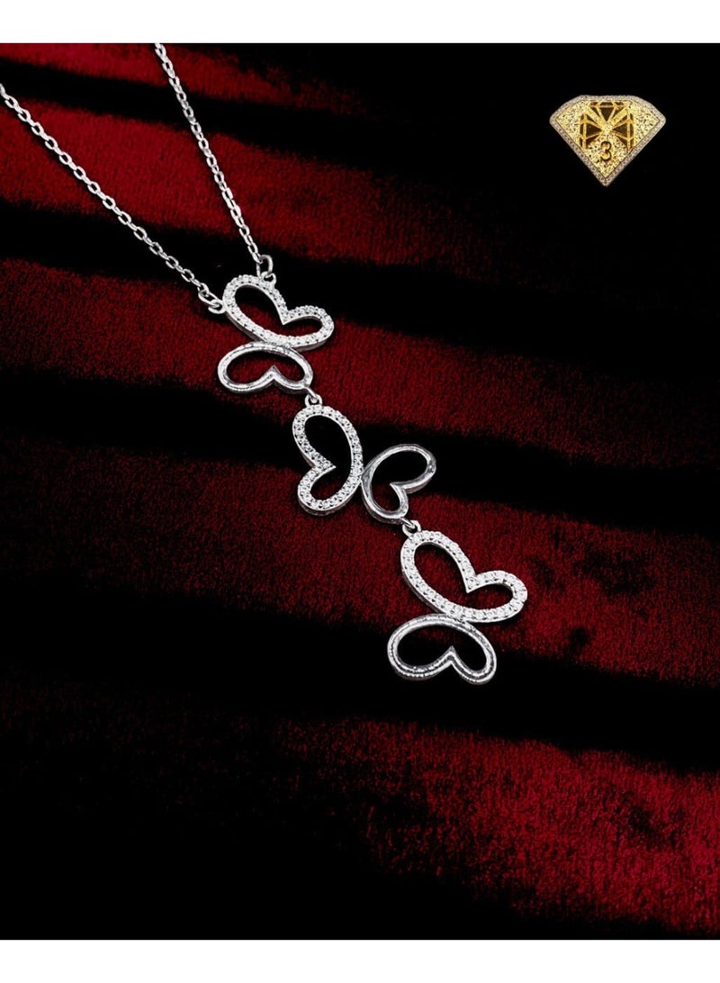 3Diamonds 3Diamonds Women’s Platinum-Plated Heart Butterfly Necklace – Multi-Charm Dangle Design - Image 1