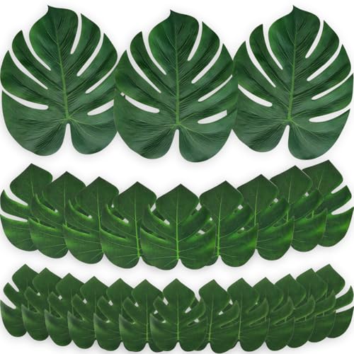 Moon Boat 120PCS Tropical Palm Leaves Plant Imitation Leaf-Hawaiian/Luau/Jungle Party Table Decorations - Image 1